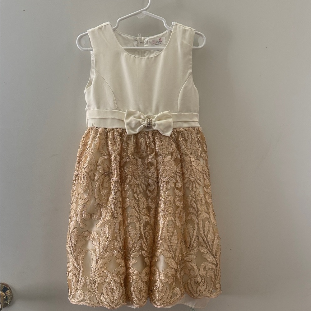 Biscotti Cream and Gold Lace Kids Dress